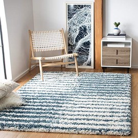 SAFAVIEH Hudson Shag Collection Area Rug - 5'3" x 7'6", Ivory & Slate Blue, Abstract Design, Non-Shedding & Easy Care, 2-inch Thick Ideal for High Traffic Areas in Living Room, Bedroom (SGH298A)