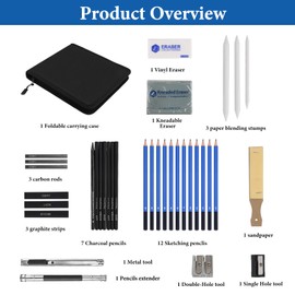 Professional Drawing Sets, 33-Piece Sketching and Drawing Pen Set with Sketchbook, Graphite, Charcoal and Colouring Pencils, Professional Art Accessories for Artists, Beginners, Adults and Children