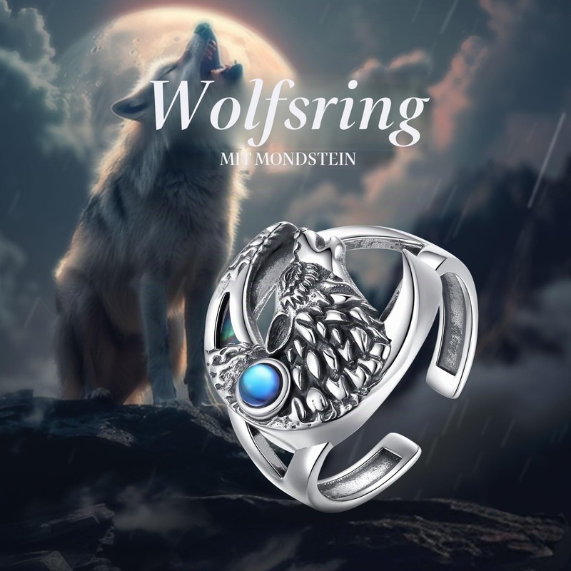 AEONSLOVE Wolf Ring 925 Silver Adjustable Rings for Men Women