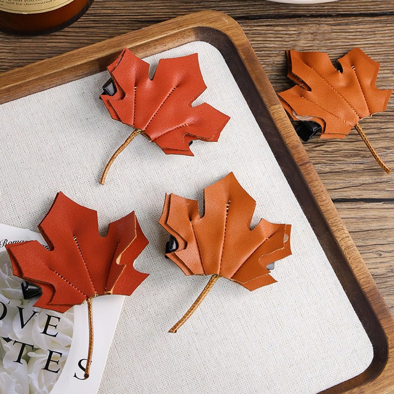 Maple Leaf Hair Clips PU Leather Artificial Leaf Fall Thanksgiving