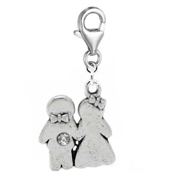 " Clip on Bride & Groom Charm"Dangle Charm Pendant for European Clip on Charm Jewelry w/Lobster Clasp