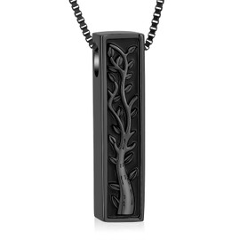 XSMZB Tree of Life Urn Necklace for Ashes for Men Women 3D Bar Cremation Jewelry Ashes Keepsake Pendant of Loved One Funeral Memory Jewelry(Black)
