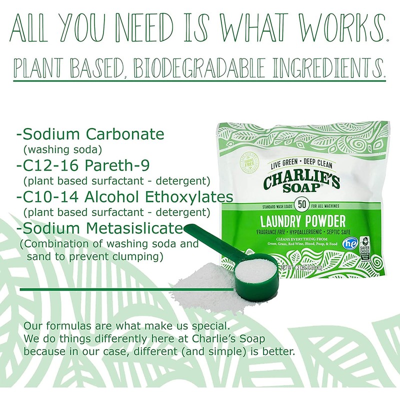 Charlie's Soap - Unscented Laundry Powder 50 Loads (Three 50-load