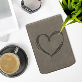 kwmobile Case Compatible with Pocketbook Verse/Verse Pro/Verse Color/Vivlio Light/Light HD Case - Faux Leather Cover - Heart Brush Grey