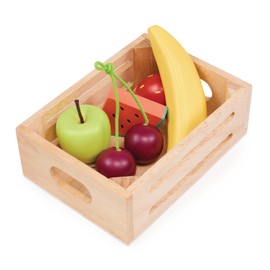 Mentari Toys - Orchard Crate - 6pc Wooden Crate with Colorful Fruit - Market Pretend Play Toy Food - Play Kitchen Accessories - Imaginative Play Set for Toddlers and Kids - Age 3+