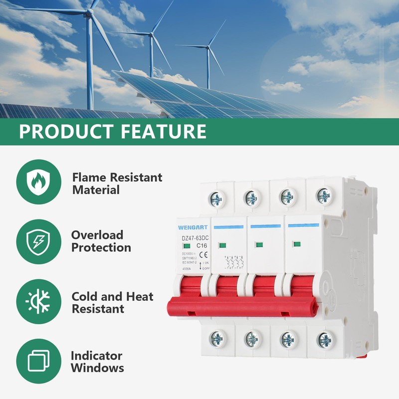 Wengart PV Circuit Breaker DC1000V 4-Pin 16A DC Miniature Circuit