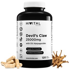 Teufelskralle 25000 mg. 120 vegane Kapseln für 2 Monate Behandlung. Mit 5% Harpagosiden. Teufelskralle auf Basis von Harpagophytum Procumbens-Extrakt. Hergestellt von HIVITAL