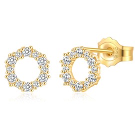 Deyanse Silver Stud Earrings for Women, 925 Sterling Silver Stud Earrings with Cubic Zirconia, 7mm Wreath Small Sleeper & Cartilage Gold Plated Studs Earrings Gifts for Birthday with Gift Box