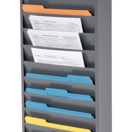 Steel Medical Chart Hanging Wall File Holder, 10 Pockets, Gray