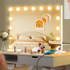 Moonee Vanity Mirror with Lights, Hollywood Lighted Makeup Mirror with 15 Dimmable Bulbs and 10X Magnification, 3 Colors Modes, Aluminum Metal Frame, Light Up Mirror for Tabletop or Wall（23" x 18"）