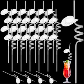 FillTouch 24 Set Bachelorette Cowboy Hat Straws, 70s Mini Disco Rhinestone Cowgirl Western Hat Straws Bling Bend and Glitter Straws Cocktail Straws for 1970s Holiday Wedding Party Decorations(White)