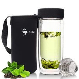 Infusor De Té Doble Cristal,Termo Para Te PortáTil,Taza De Té Con Filtro De Malla De Acero Inoxidable,A Prueba De Fugas,kit de te,Para Exteriores,Oficinas,Hogar Vaso TéRmico Para Café,Infusiones De Té O Tisanas Frutales,10 Onzas/300Ml