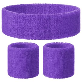 Knitgrip 3 Pack Neon Sweatbands Sports Wristband and Headband Colorful 80s Sweatbands Set for Party Football Tennis Yoga Gym(Purple)