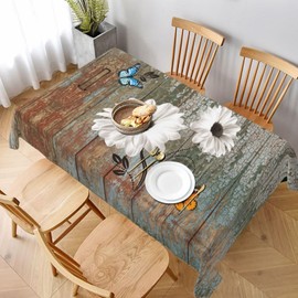 mutakin Wood Grain Flower Rectangle Tablecloth Washable Table Cloth 60x90 Inch Table Cover Waterproof for Decoration Kitchen Dining Room