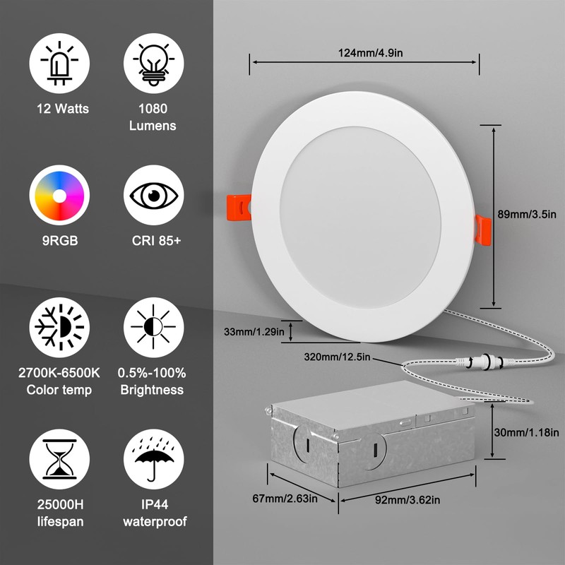Recessed Lighting 4 Inch RGBCW Color Changing 12W LED Downlights