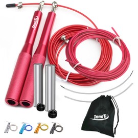 InnoTi Skipping Rope Adult Fitness Weighted - Speed Rope Skipping with Weight for Crossfit and Boxing - Non-Slip Lightweight Aluminium Handles for Double Unders - Adjustable and with Extra Rope