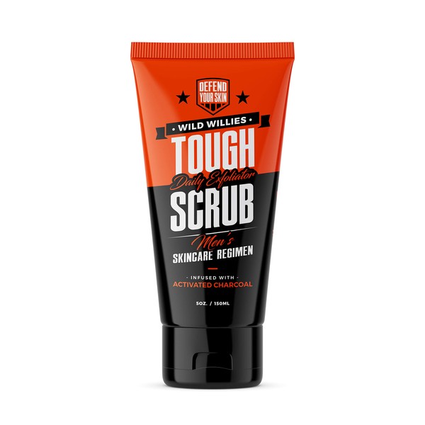 Tough Scrub Men's Face Wash & Scrub with Activated Charcoal by Wild Willies - Exfoliating Facial Wash Eliminates Dead Skin, Dirt, and Oil - Botanically Rich Ingredients for Hydrated & Energized Skin