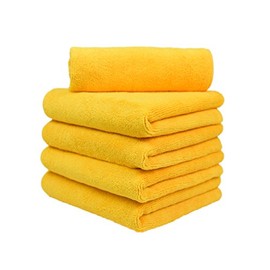 CARCAREZ Premium Microfiber Detailing Towels, 380 GSM Lint Free Car Buffing Waxing Polishing Drying Towel, 16x16 inch, Pack of 5 (Yellow)