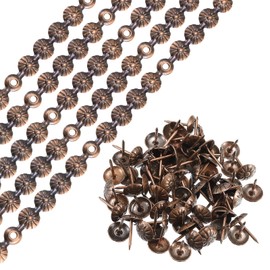 QUARKZMAN 5 Pieces Upholstery Pins Strips 1 Metre Flower Decorative Nails Trim for Sofa Headboard Chair Furniture with Upholstery Nails (11 mm Copper)