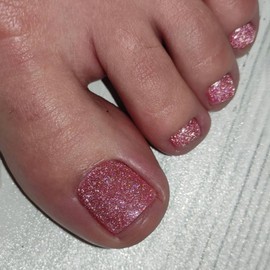 SXVME Glitter Pink Press on Toes Nails Short Square, Sparkle Shiny Fake Toe Nails Glue on, Bling Toe Press on Nails for Women, Summer Glossy Gel ToeNails Acrylic for Decoration 24 Pcs