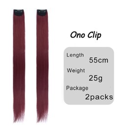 2 x Clip-In Hair Extension Highlights Streaks, Colourful Hair Highlights (1 Clip 25g - Burgundy x 2)