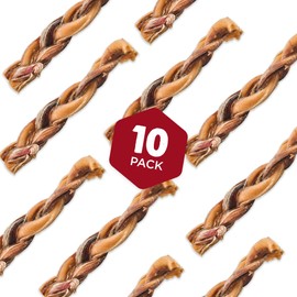 Best Bully Sticks All Natural Braided Bully Sticks for Large Dogs - 6 Inch, 10 Count (Pack of 1) - 100% Free-Range Grass-Fed Beef, Single-Ingredient, Grain and Rawhide Free Long Lasting Dog Chews