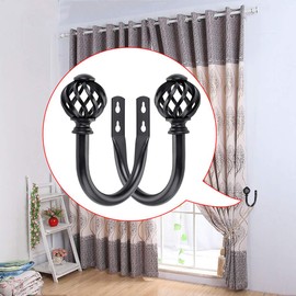 Sumnacon Set of 2 Metal Curtain Holdbacks - Wall Mounted Drapery Tiebacks with Screws, Decorative Window Treatment Holdbacks for Bedroom, Livingroom, Office, Black