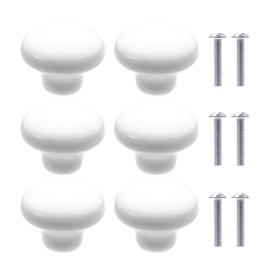 NAKUPENDA Pack of 6 Furniture Knobs, Round Ceramic Cupboard Drawer Knobs, Ceramic Round Handles for Children's Room, Kitchen, Cabinets, Bookshelf (White)