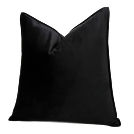 THE-TINOART Decorative Throw Pillow Covers 22X22 Farmhouse Velvet Pillow Covers Square Velvet Pillow Covers with Stitched Edge for Couch, Sofa, Pure Black 1Piece