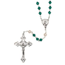 Emerald Green Austrian Crystal Catholic Prayer Rosary (May) -Includes rosary pouch, "How to Pray the Rosary" & birth month meanin -Communion, Reconciliation, Confirmation, RCIA, Birthday, Wedding, Mom