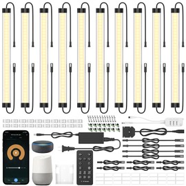 LABOREDUCER Under Cabinet Lights Plug in 10 Pack,11inch Ultra Thin LED Dimmable Closet Lights with Remote and Alexa Google APP,Under Counter Light for Kitchen,Cabinet,Workbench (10Pack Warm White)