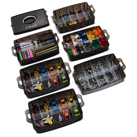 LifeSmart Stackable Bead Storage Organizer Box | DIY Art Craft Case with Adjustable Compartments | Small Plastic Bin Containers with Dividers for Toys, Jewelry, Fishing Tackles and Sewing Supplies