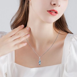 Butterfly Crystal Necklace 925 Sterling Silver Butterfly Pendant with Blue Crystal Animal Chain Double Butterfly Jewellery Gifts for Women Girls, Sterling Silver, Cubic Zirconia