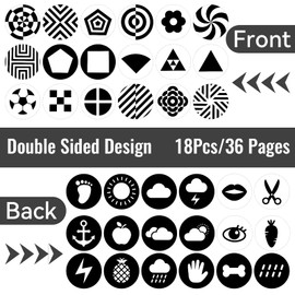 Contrast Cards Baby, Tikplus Black White Cards Baby 0-3 Months, 18 Pieces 36 Pages High Contrast Baby Visual Stimulation Flashcards, Newborn Toy Learning Activity Cards, Round 13.6 cm