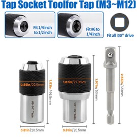 KEWAYO 3PCS Adjustable Tap Socket Set,Tap Sockets With a 3/8" Socket Adapter, Adjustable Tap Extractor tool,Suitable for Taps,Reamers,Screw Extractors