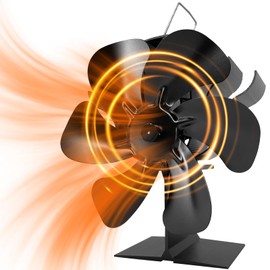 Jumoking Stove Fan Fireplace Fan with 6 Blades Fireplace Tool Fan for Fireplace Wood Stove Pellet Stove Without Electricity Quiet Operation with Thermometer Heat Powered Fan