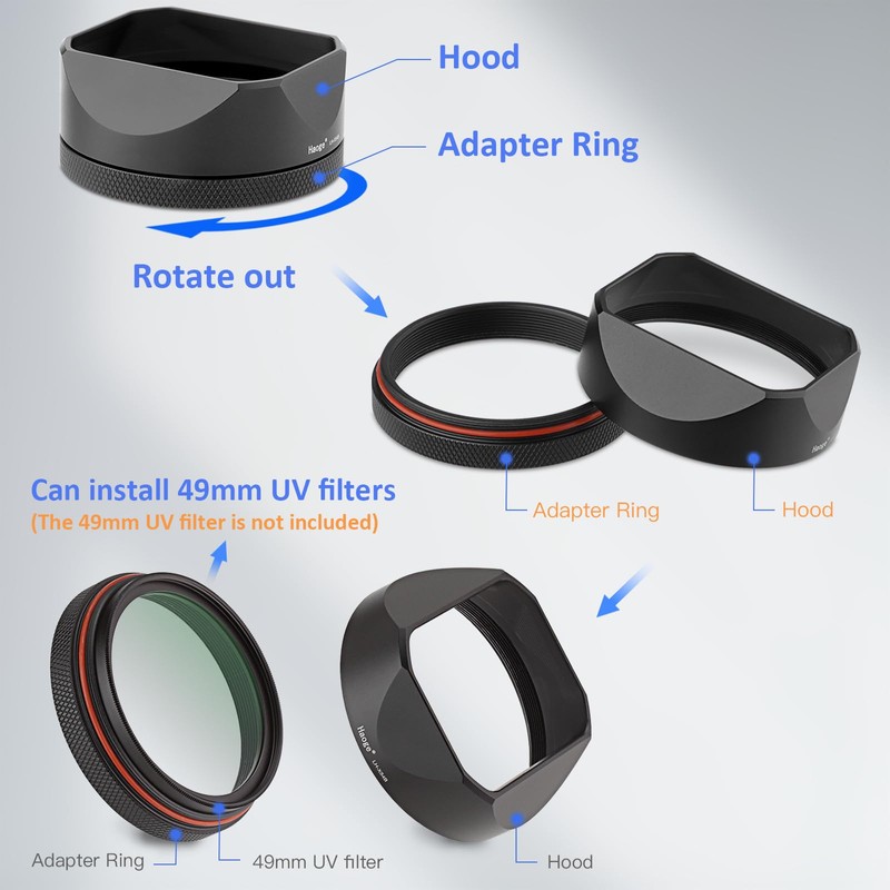 Square Metal Lens Hood for Fuji X100VI Camera Accessories Black