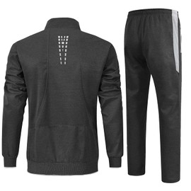 BGOWATU Men's Tracksuit Athletic 2-piece set Casual Full Zip Running Suits Set Long Sleeve Sports Sweatsuits Dark Grey Light Grey M
