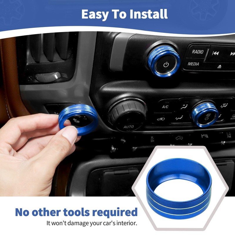 RT-TCZ for Silverado Radio AC Control Knobs Cover Trim Rings