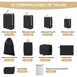 Bolsa Organizadora de Viaje 18 Piezas,Impermeable Bolsa Organizador de Viaje para Compresións de gran capacidad，Organizador de equipaje para ropa, zapatos y maquillaje. (negro)