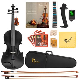 Poseidon 1/2 Violin for Kids Beginner Half Fiddle Kit, Violin Student Stringed Musical Instrument w/Case, Two Violin Strings Set, Two Bows, Two Bridges, Two Rosins, Tuner, Manual - Black Polished