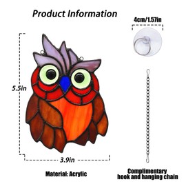 FAYZSOWSR 1PCS Stain Glass Owl Window Hanging Double Sided Colored Glass Panel Animal Stained Glass Window Hanging Animal Glass Window Hanging for Living Room, Bedroom, Balcony, Kitchen, Den