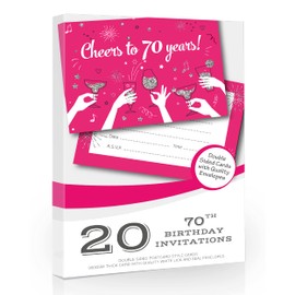Olivia Samuel 20 x 70th Birthday Party Invitations from Cheers to 70 years - Ladies ready to write invites with envelopes