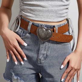 Heart Western Leather Belt for Women Men Star Buckle Waist Belt for Jeans Pants Dresses Ladies Cowgirls Cowboys Belt