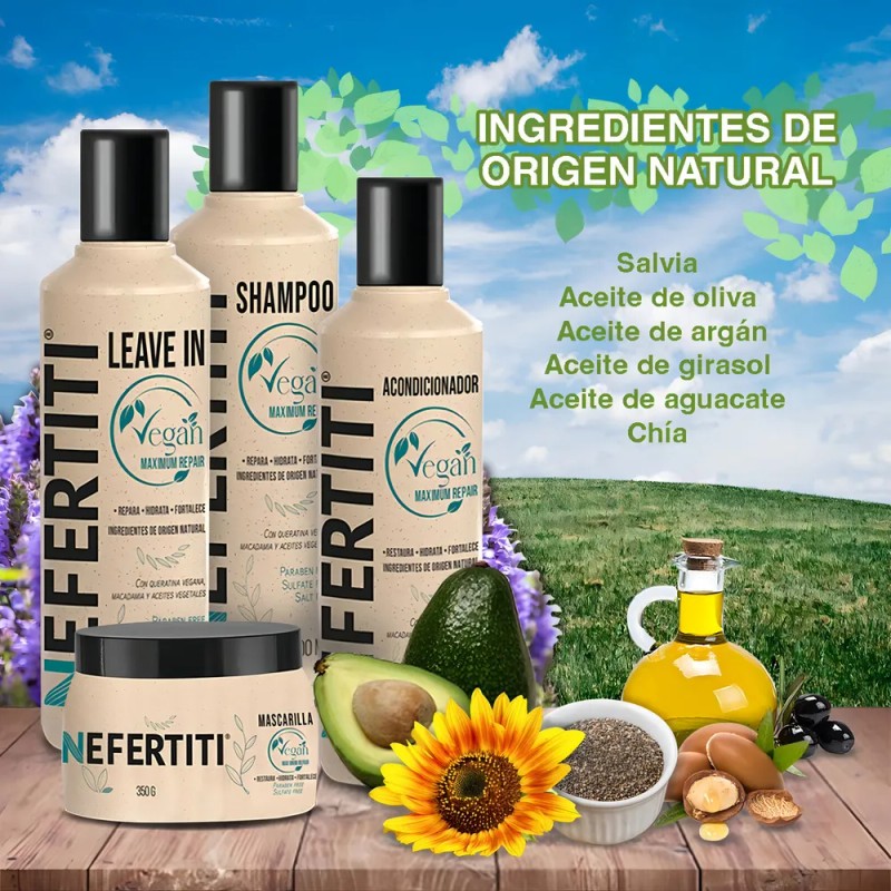 Kit Vegan Con Queratina Sin Sulfatos Sin Parabenos Nefertiti