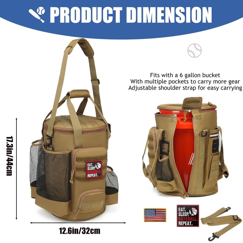 XINTREY Baseball Bucket Bag 6 Gallon Bucket Cover Organizer w/Padded
