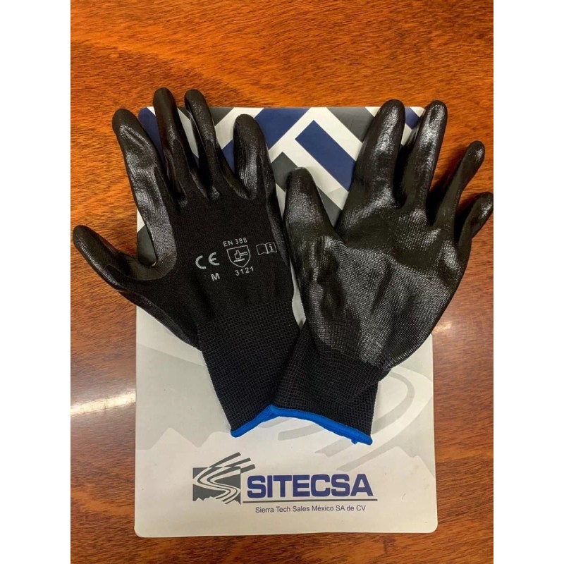 TAC Guantes Nylon Negro Con Palma Nitrilo Negro Sólid 1