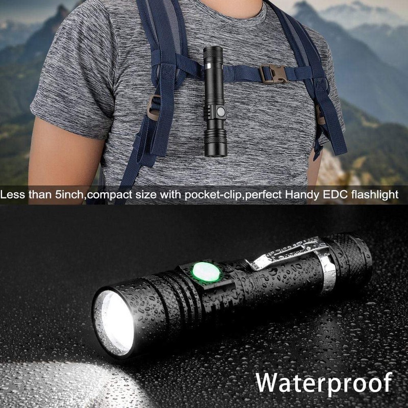 LED Tactical Flashlight Rechargeable, IPX6 Waterproof Flashlight, 2000lm, Super Bright