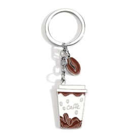 MUCOOS Coffee Keyring, Elegant Gift For Women, Birthday Gift For Mum, Colleague, Funny Keyring, Creative Design For Coffee Lovers, Silver1, S