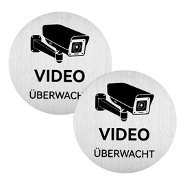 Schild Videoüberwachung,2 Stück Aufkleber Videoüberwachungs,Aluminium Achtung Videoüberwachung Schild,Selbstklebend Schilds Kameraüberwachung für Öffentliche und private Orte（10 cm Rund） (2)